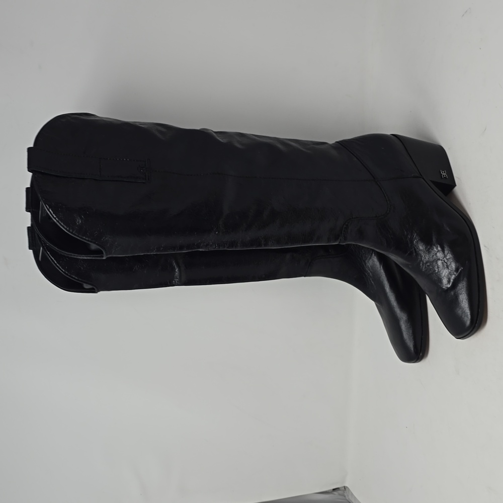 Sam Edelman Britten Black Crinkle Leather Knee High Western Boots Size 5